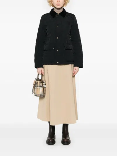 Burberry Women 'oldham' Black Quilted Jacket With Corduroy Collar In Tech Fabric Woman In Schwarz