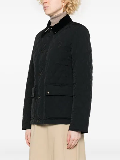 Burberry Women 'oldham' Black Quilted Jacket With Corduroy Collar In Tech Fabric Woman In Schwarz