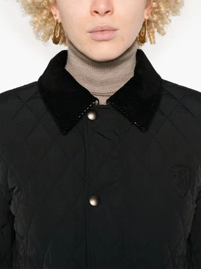 Burberry Women 'oldham' Black Quilted Jacket With Corduroy Collar In Tech Fabric Woman In Schwarz