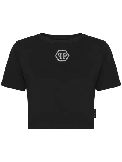 Philipp Plein T-shirt Round Neck Ss Crystal Hexagon In Schwarz
