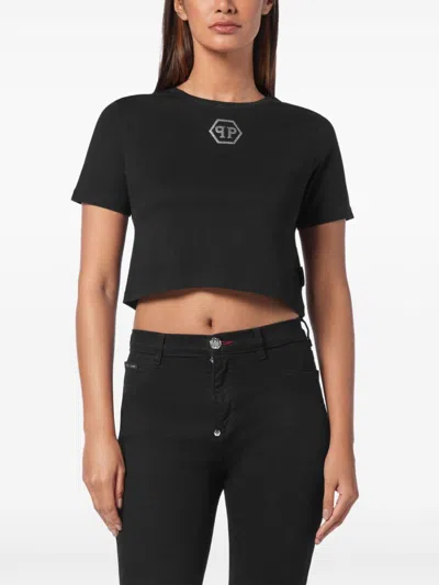 Shop Philipp Plein Hexagon Rhinestone T-shirt In Schwarz