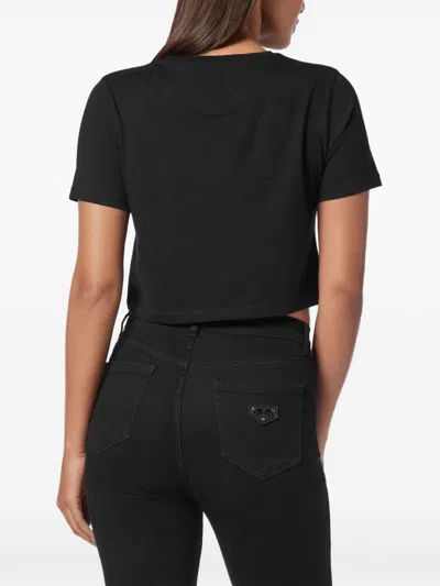 Philipp Plein T-shirt Round Neck Ss Crystal Hexagon In Schwarz