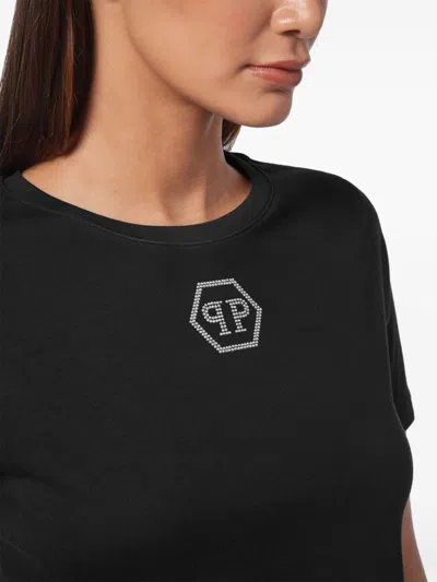 Philipp Plein T-shirt Round Neck Ss Crystal Hexagon In Schwarz
