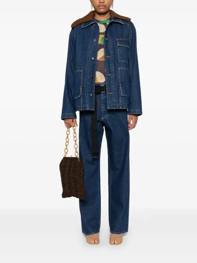 Plan C Belted Wide-leg Denim Trousers In Blau