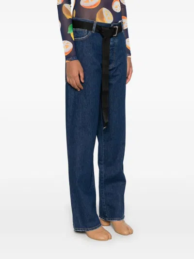 Plan C Belted Wide-leg Denim Trousers In Blau
