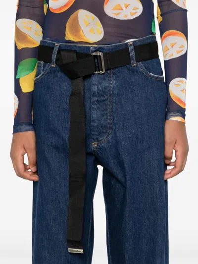 Plan C Belted Wide-leg Denim Trousers In Blau
