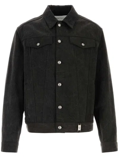 Alexander Mcqueen Denim Jacket With Long Sleeves And Collared Neck In Schwarz