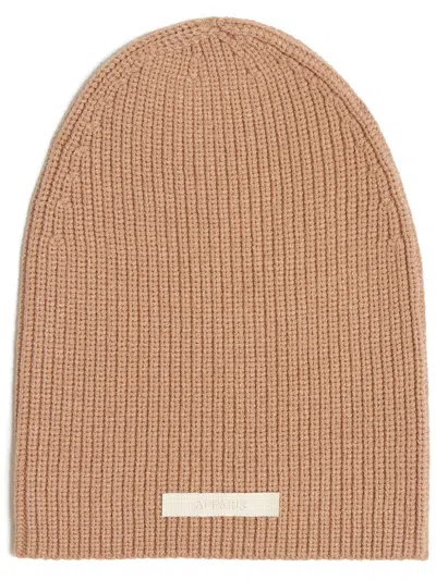 Apparis Logo-patch Ribbed-knit Beanie In Neutrals
