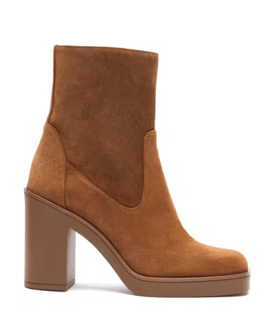 Stuart Weitzman Bethenny Zip Suede Block-heel Boots In Coffee Tonal