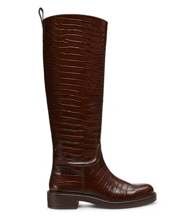 Stuart Weitzman Croc-effect Leather Boots In Braun