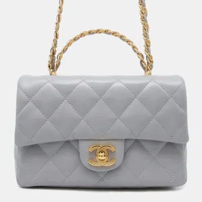 Pre-owned Chanel Grey Quilted Lambskin Top Handle Flap Bag