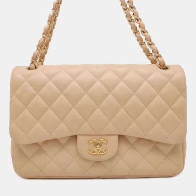 Pre-owned Chanel Beige Leather Jumbo Classic Double Flap Shoulder Bags