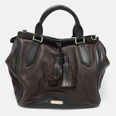 Pre-owned Burberry Brown/black Leather Tassel Detail Satchel