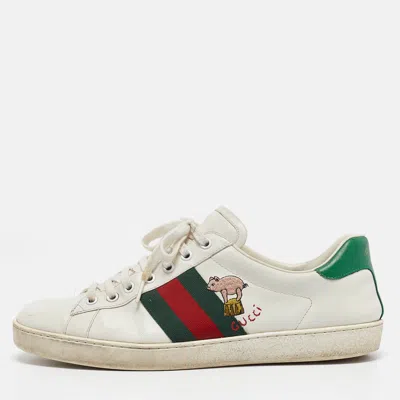 Pre-owned Gucci White Leather Ace Web Lace Up Sneakers Size 43