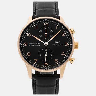 Pre-owned Iwc Schaffhausen Black 18k Rose Gold Portugieser Iw3714-15 Automatic Men's Wristwatch 40 Mm