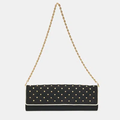 Pre-owned Roberto Cavalli Black Suede Studded Long Chain Clutch