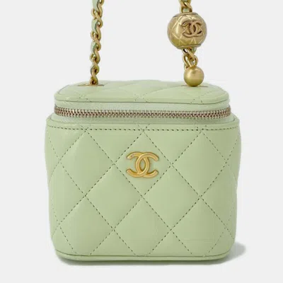 Pre-owned Chanel Light Green Lambskin Matelasse Cocoball Chain Small Vanity Bag Size Small