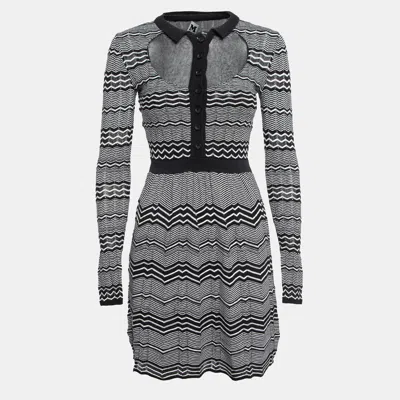 Pre-owned M Missoni Black/white Patterned Knit Mini Dress S