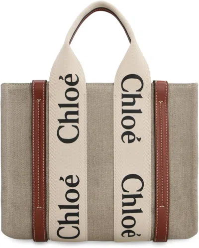 Shop Chloé Woody Linen Tote Bag In Beige