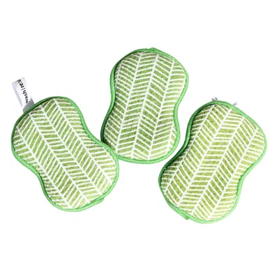 Once Again Home Co. Re:usable Sponges, Branches Pattern, Set Of 3, Gray In Green