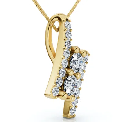 Pompeii3 1/2ct Two Stone Diamond Pendant Gold Necklace Lab Grown 18" Lab Grown In Gold