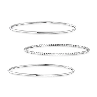 Rs Pure By Ross-simons Italian Sterling Silver Jewelry Set: 3 Polished And Beaded Bangle Bracelets In Multi