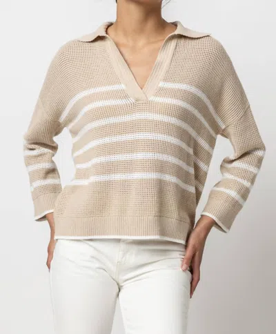 Lilla P Stripe Polo Sweater In Husk In Multi