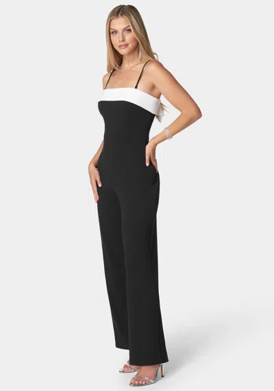 Bebe Grace Strapless Jumpsuit In Black,white
