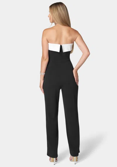 Bebe Grace Strapless Jumpsuit In Black,white