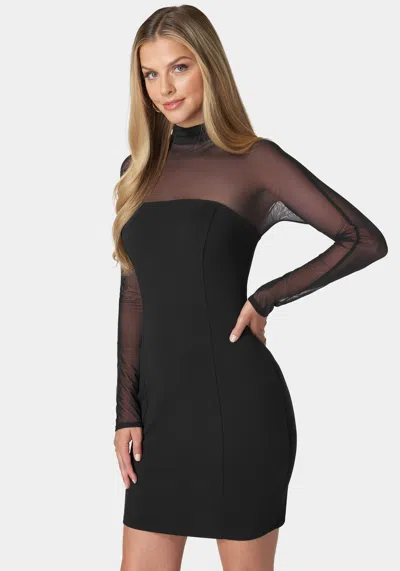 Bebe Mock Neck Long Sleeve Dress In Black