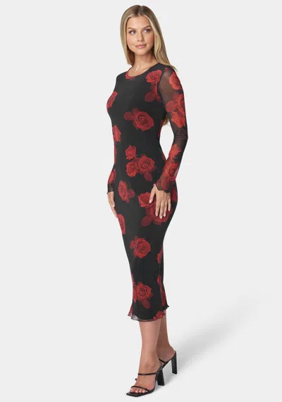 Bebe Powermesh Maxi Dress In Black,red