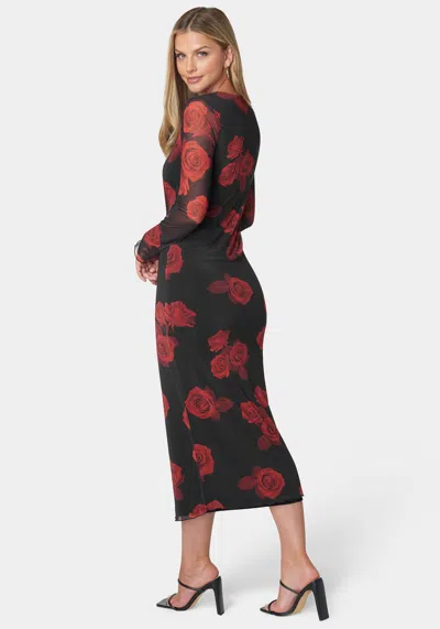 Bebe Powermesh Maxi Dress In Black,red