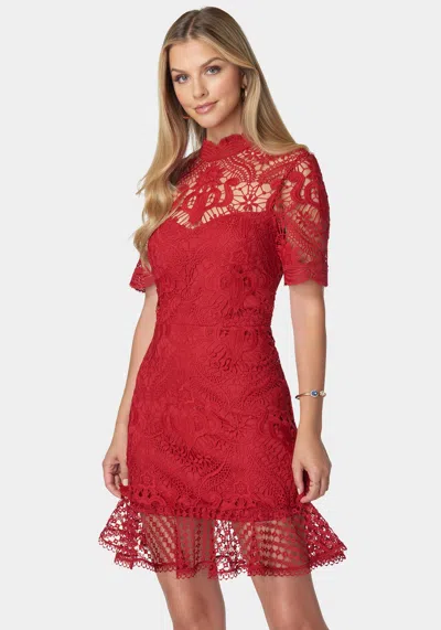 Bebe Flounce Lace Mini Dress In Scarlet