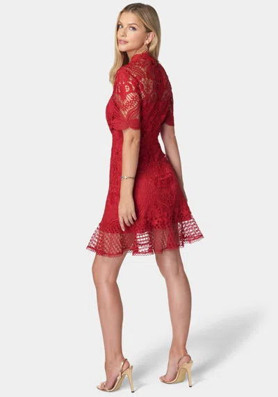 Bebe Flounce Lace Mini Dress In Scarlet
