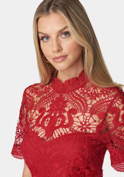 Bebe Flounce Lace Mini Dress In Scarlet
