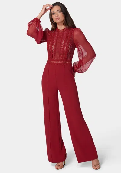 Bebe Lace Top Straight Leg Jumpsuit In Scarlet