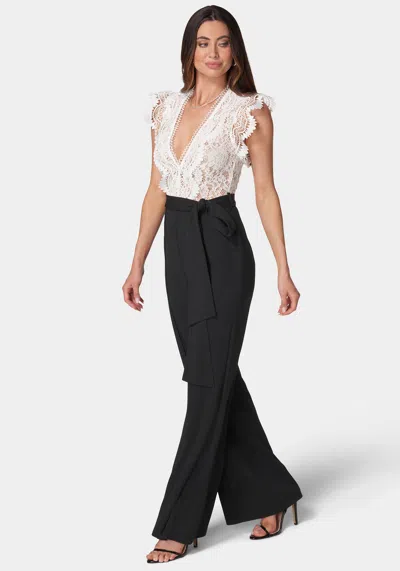 Bebe Ruffle Lace Jumpsuit In White,black