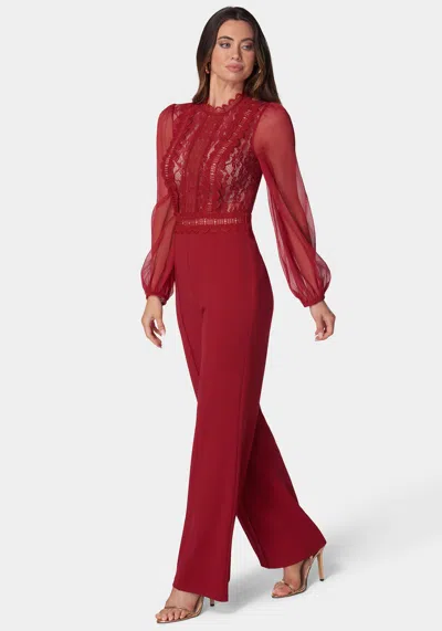 Bebe Lace Top Straight Leg Jumpsuit In Scarlet