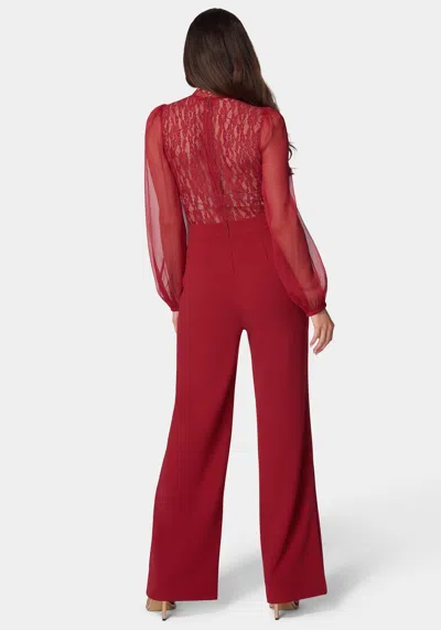 Bebe Lace Top Straight Leg Jumpsuit In Scarlet