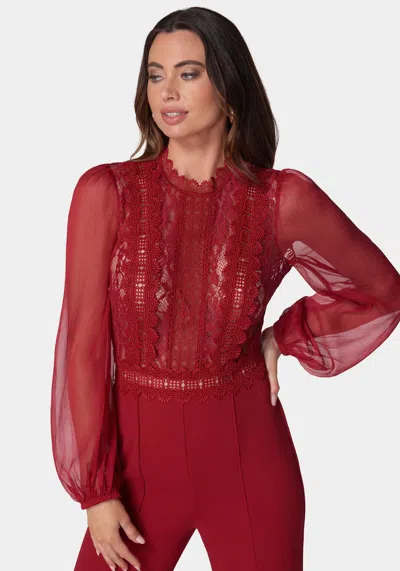 Bebe Lace Top Straight Leg Jumpsuit In Scarlet