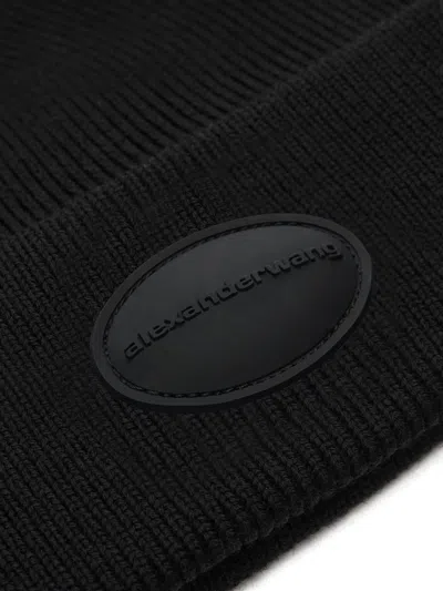 Alexander Wang Dome Logo Beanie In Ribbed Wool Stretch