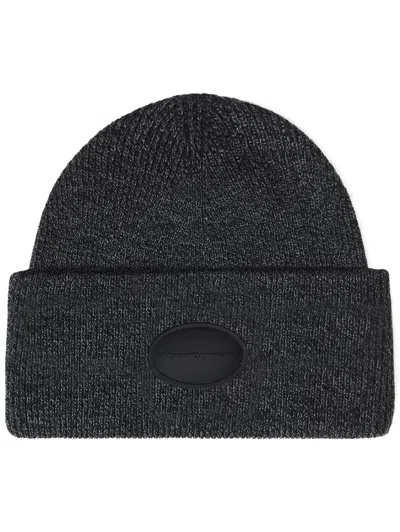 Alexander Wang Dome Logo Beanie In Ribbed Wool Stretch
