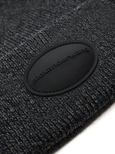 Alexander Wang Dome Logo Beanie In Ribbed Wool Stretch