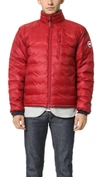 Canada Goose Lodge Hooded Down Jacket In Red Black