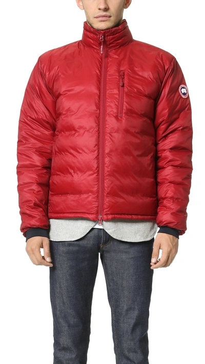 Canada Goose Lodge Hooded Down Jacket In Red Black