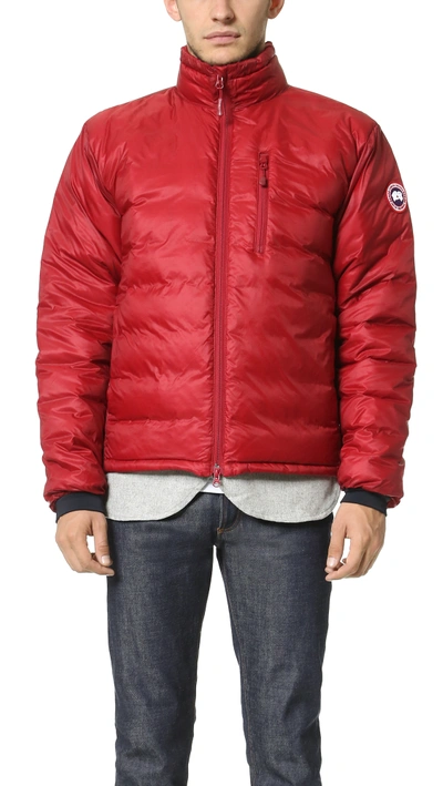 Canada Goose Lodge Hooded Down Jacket In Red Black | ModeSens