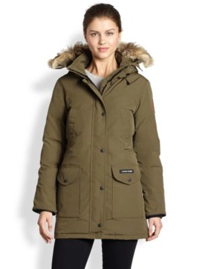 Shop Canada Goose Fur-trimmed Down-filled Trillium Parka In Military Green