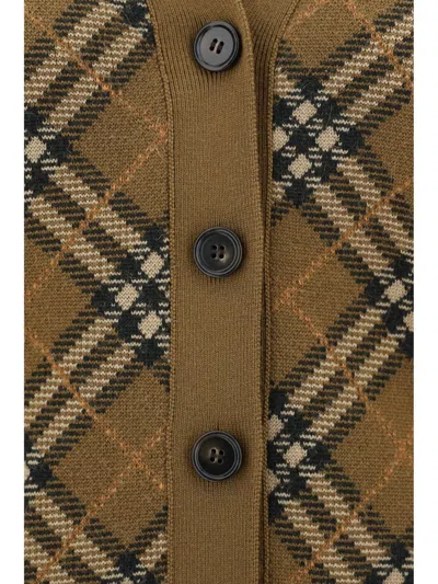 Burberry Check Pattern Ribbed Cardigan In Brown