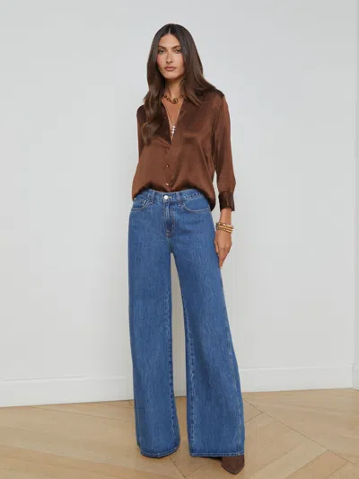 L'agence Dani Silk Charmeuse Blouse In Hot Fudge