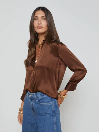L'agence Dani Silk Charmeuse Blouse In Hot Fudge